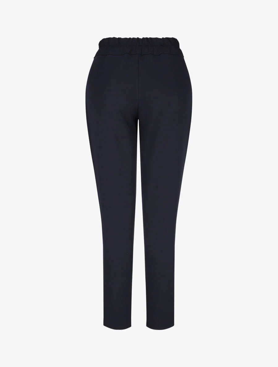 Pantalon uni à taille élastiquée - Marine - Image 2