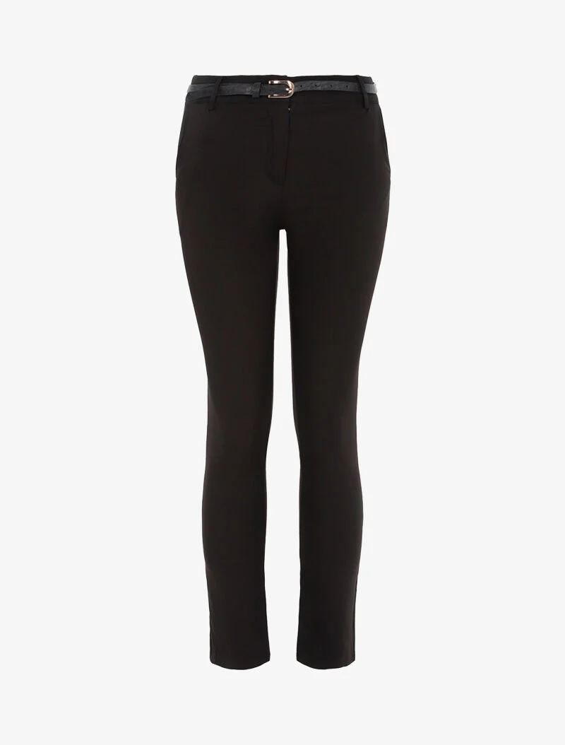 Pantalon uni ceinturé - noir