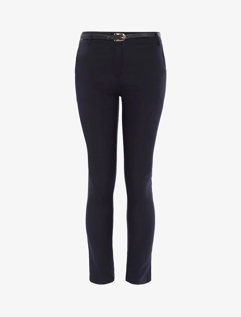 Pantalon uni ceinturé - marine