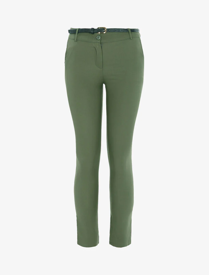 Pantalon uni ceinturé - kaki