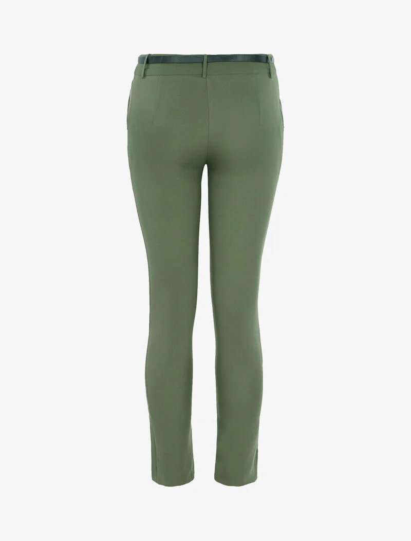 Pantalon uni ceinturé - kaki - Image 2