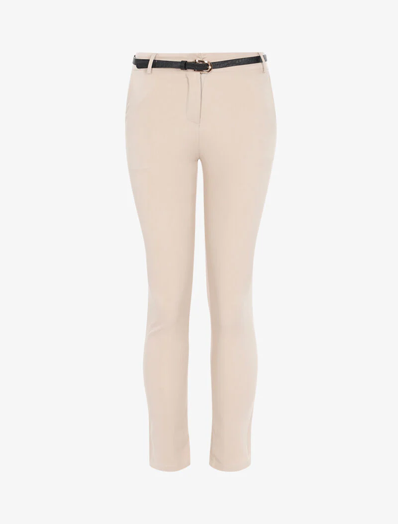 Pantalon uni ceinturé - beige