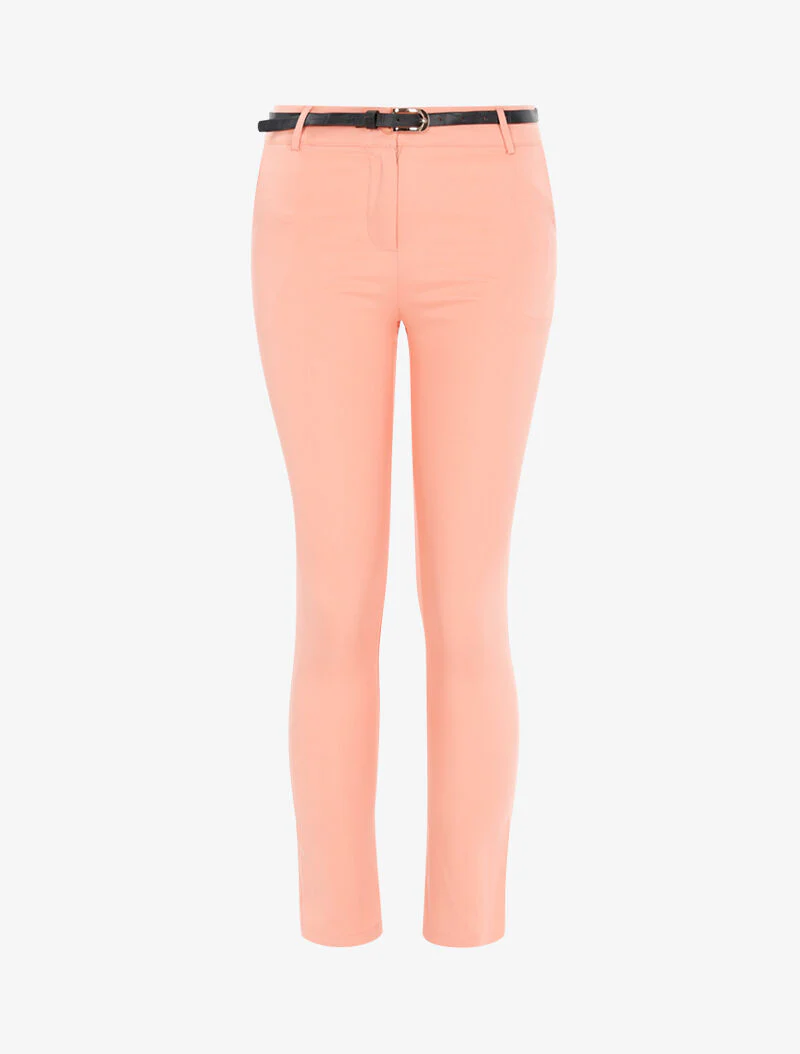 Pantalon uni ceinturé - corail