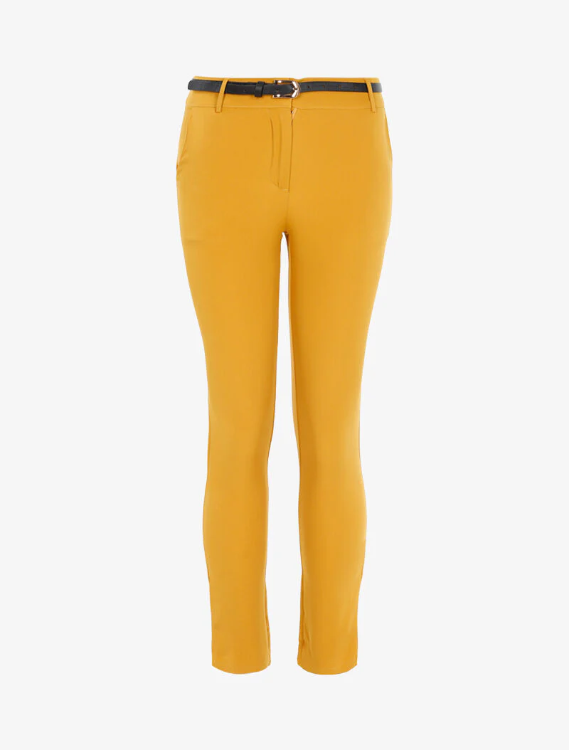 Pantalon uni ceinturé - jaune