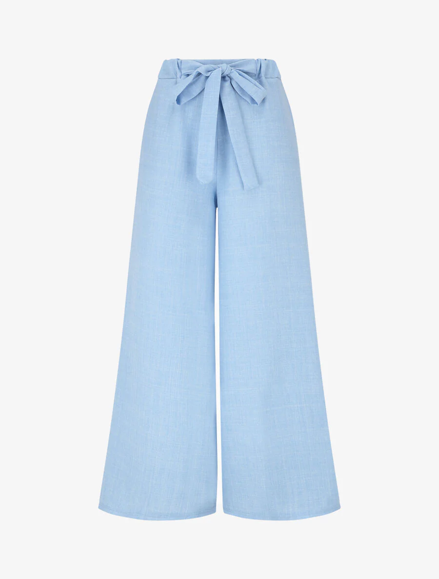 Pantalon uni effet lin - Bleu