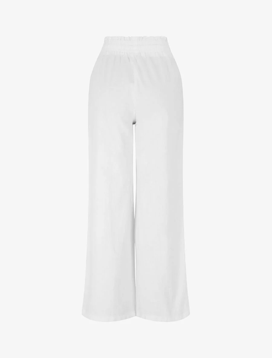 Pantalon uni élastiqué effet lin - Blanc - Image 2