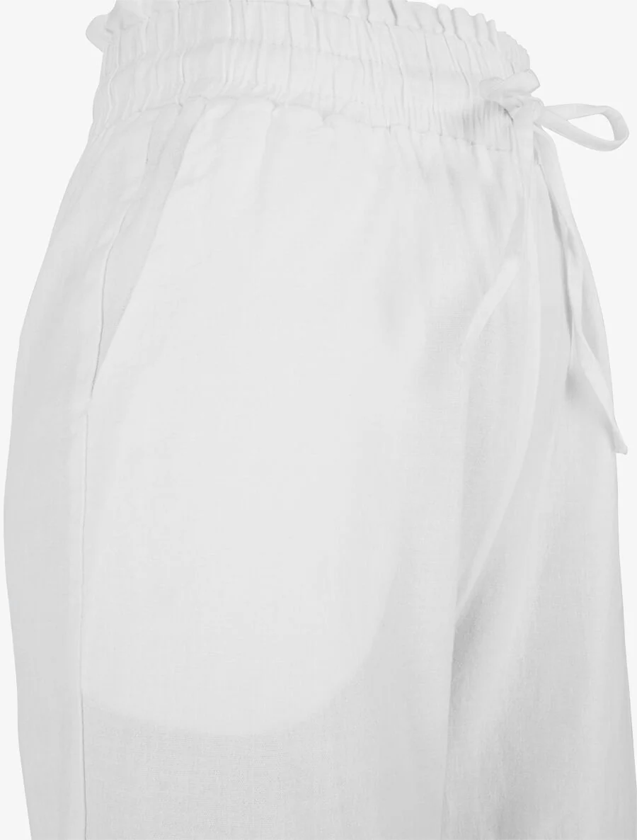 Pantalon uni élastiqué effet lin - Blanc - Image 3