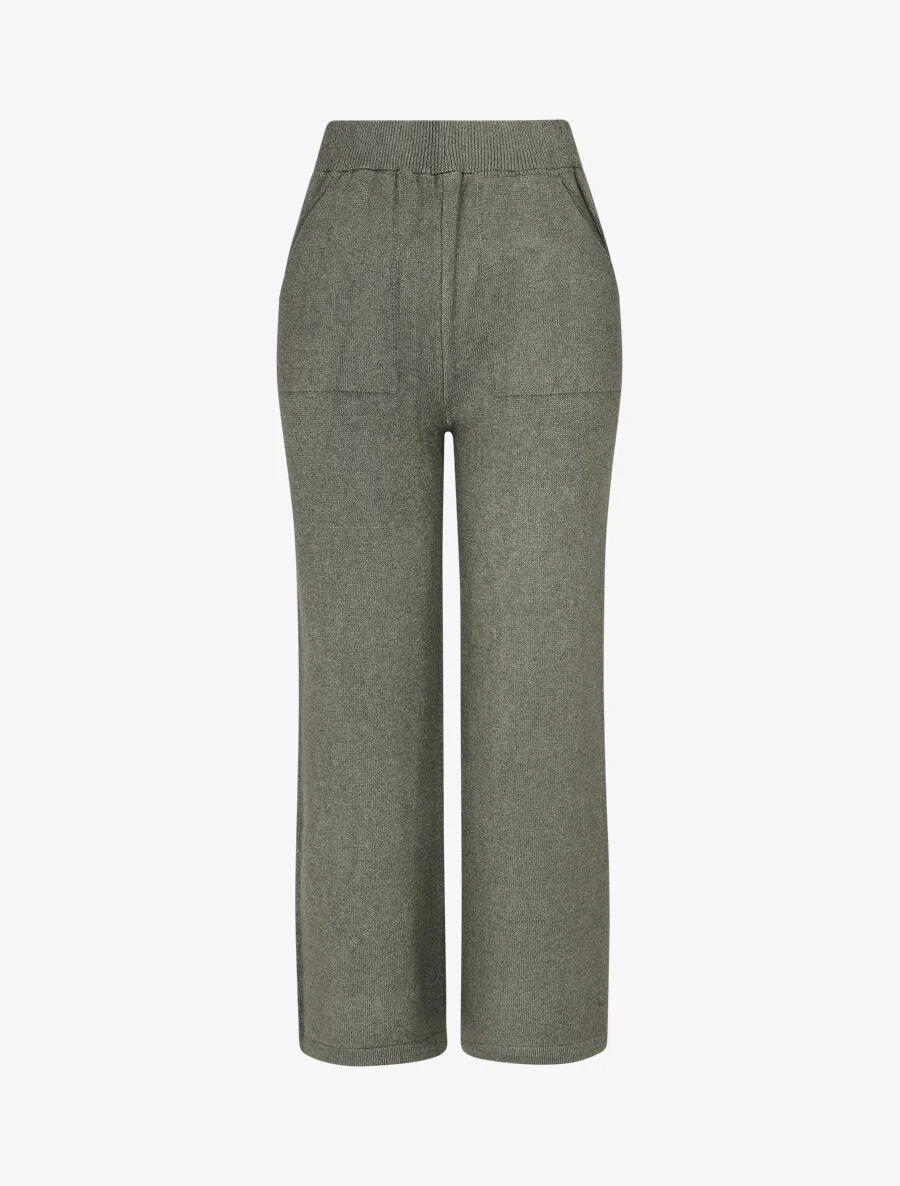 Pantalon uni en maille - Kaki