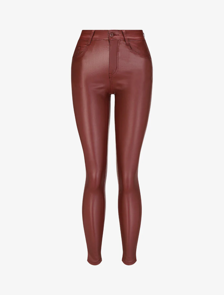 Pantalon uni en simili - Bordeaux