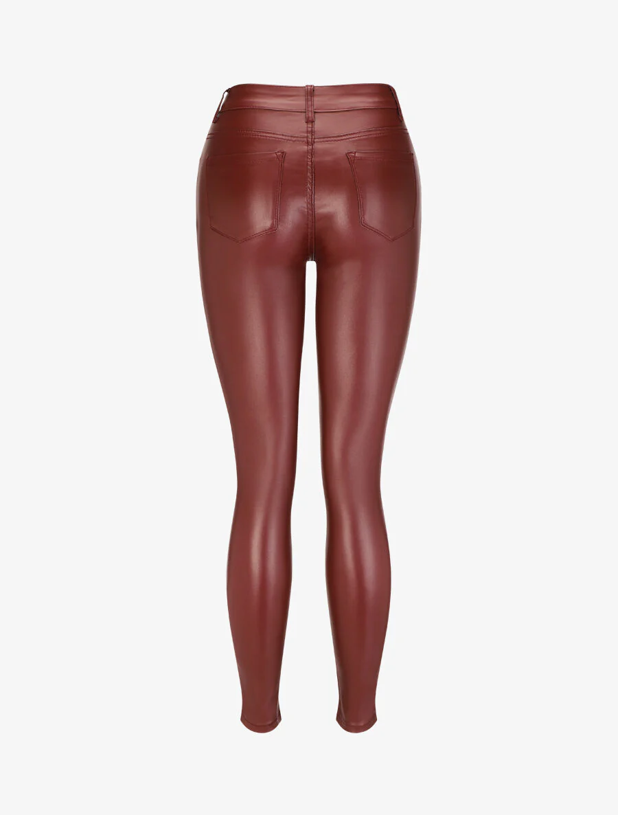 Pantalon uni en simili - Bordeaux - Image 2