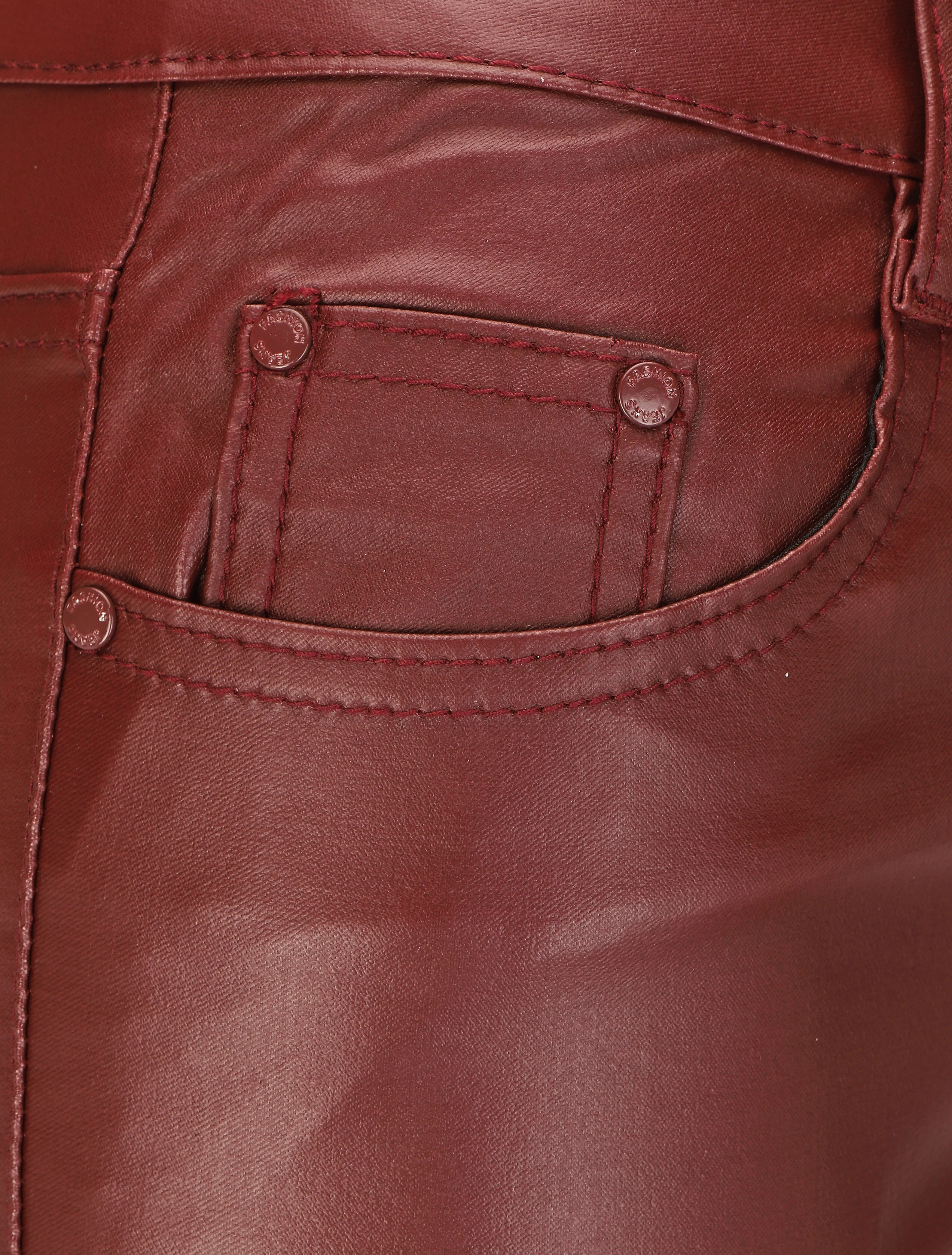 Pantalon uni en simili - Bordeaux - Image 3