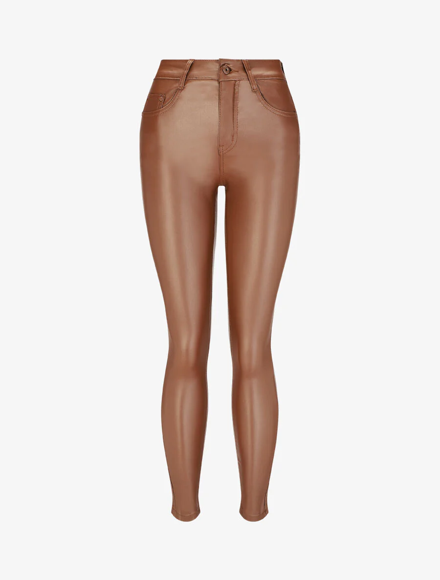Pantalon uni en simili - Marron