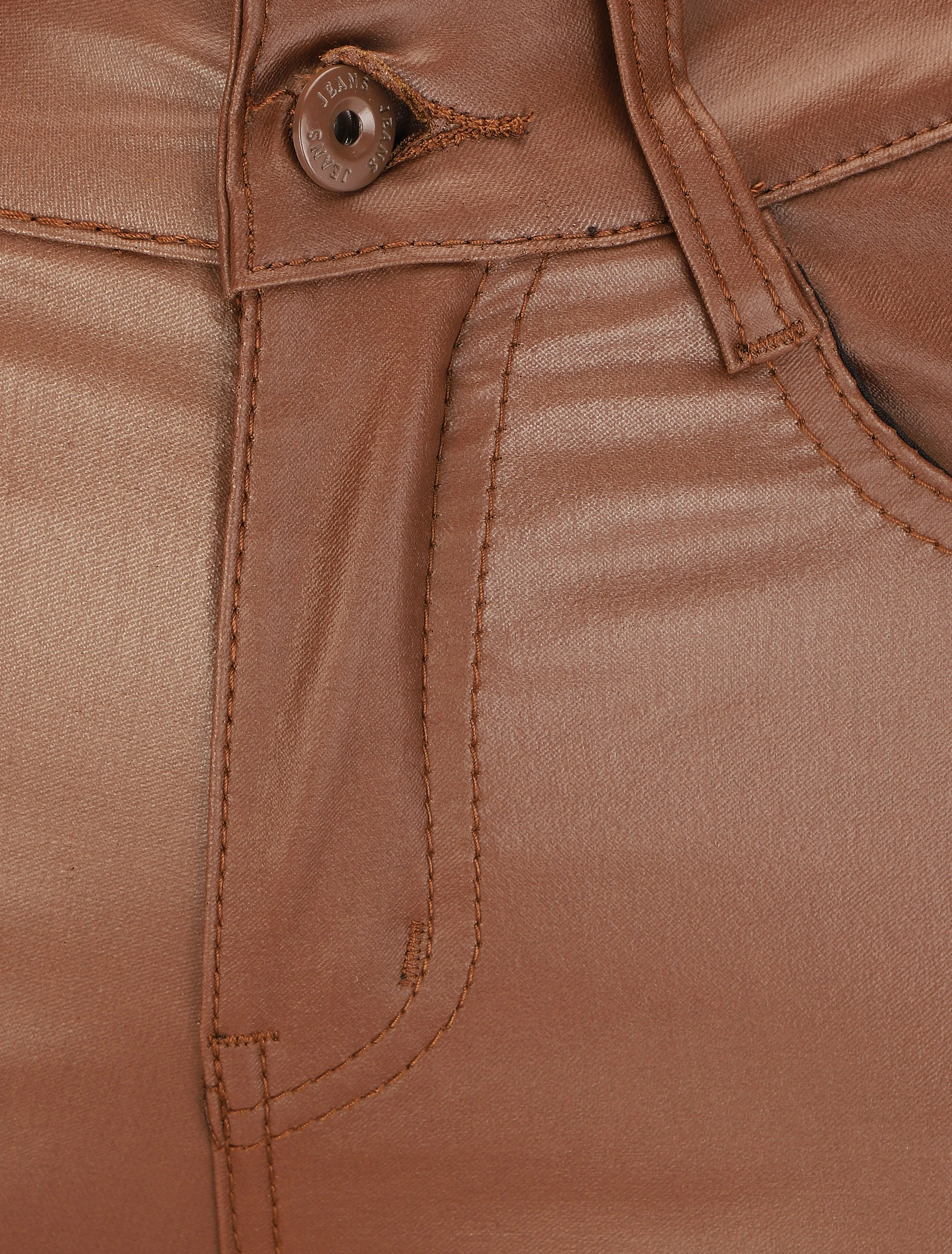 Pantalon uni en simili - Marron - Image 3