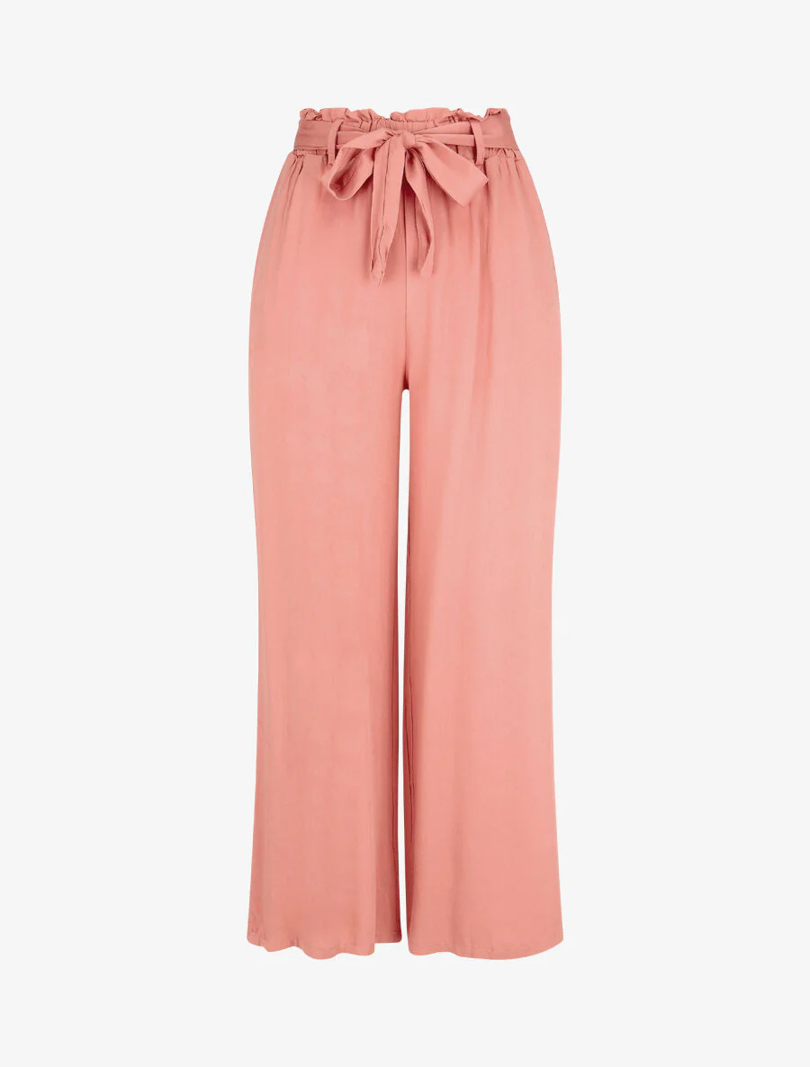 Pantalon uni fluide élastiqué - Corail