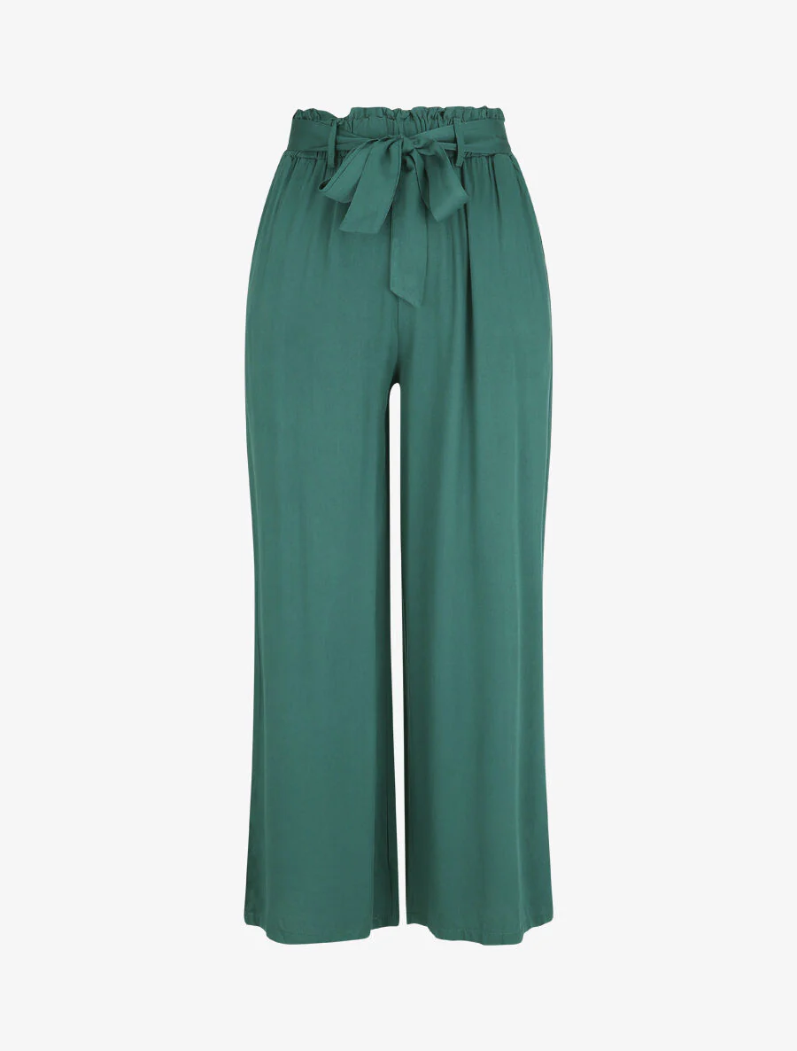 Pantalon uni fluide élastiqué - Vert sapin