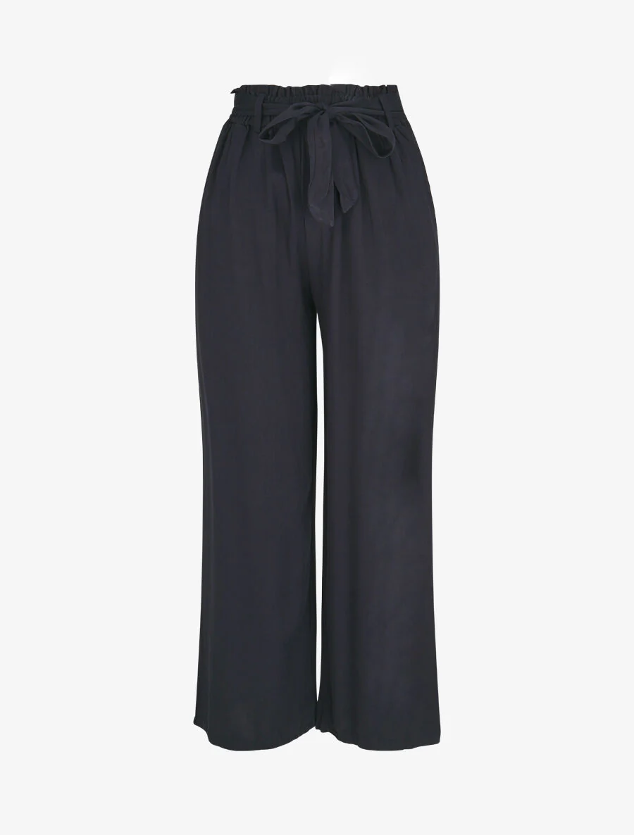 Pantalon uni fluide élastiqué - Marine