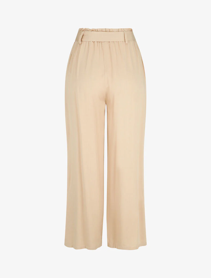 Pantalon uni fluide élastiqué - Beige - Image 2
