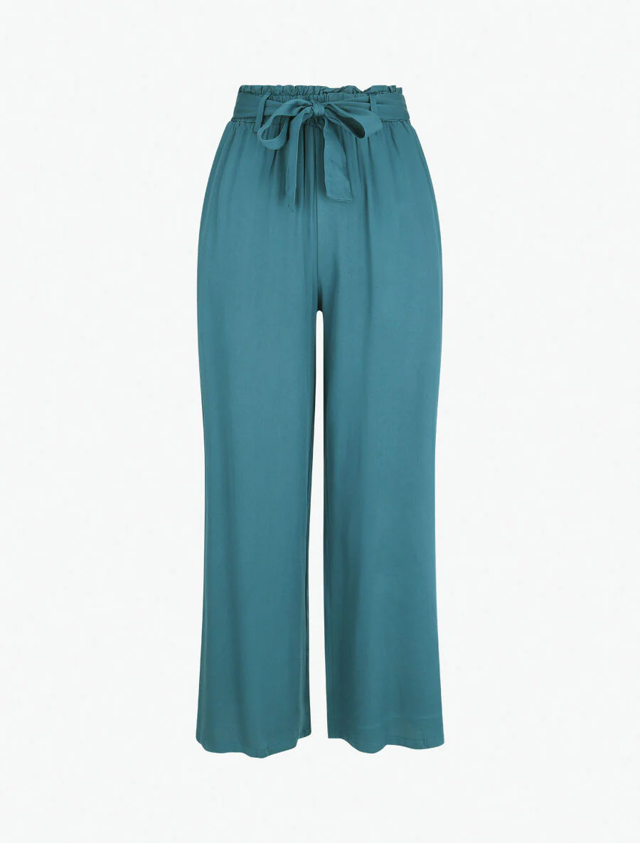 Pantalon uni fluide élastiqué - Bleu canard