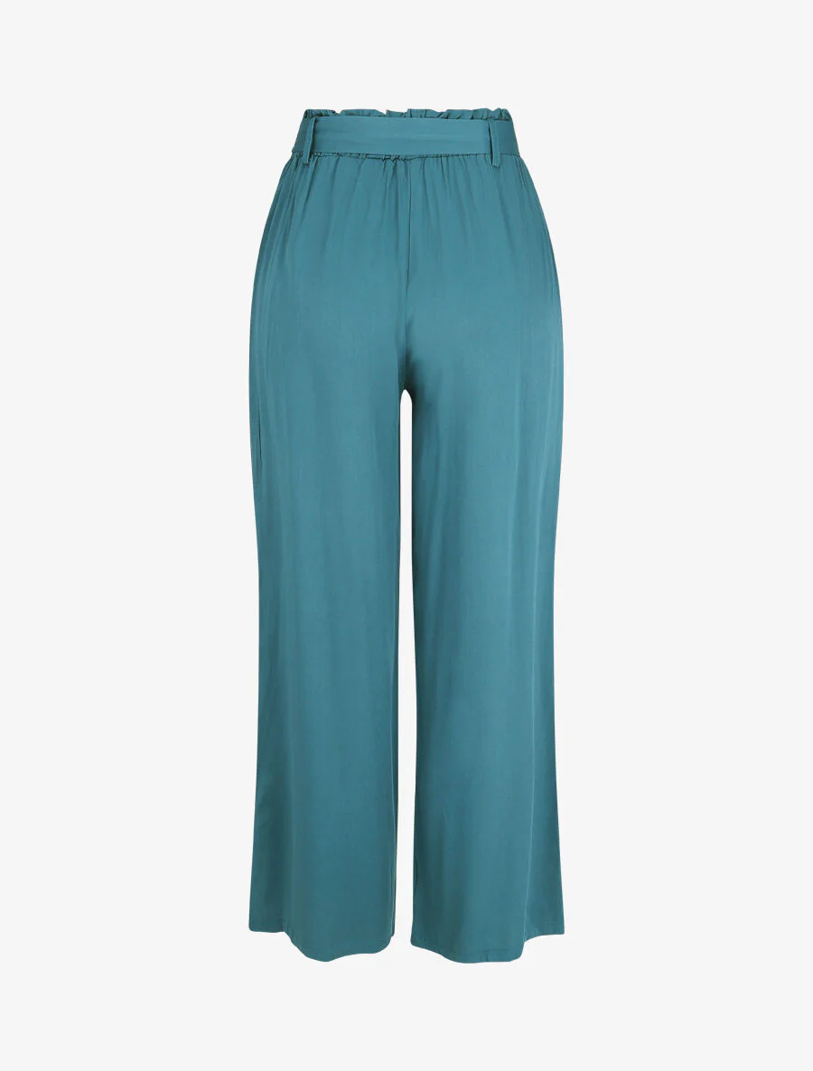 Pantalon uni fluide élastiqué - Bleu canard - Image 2