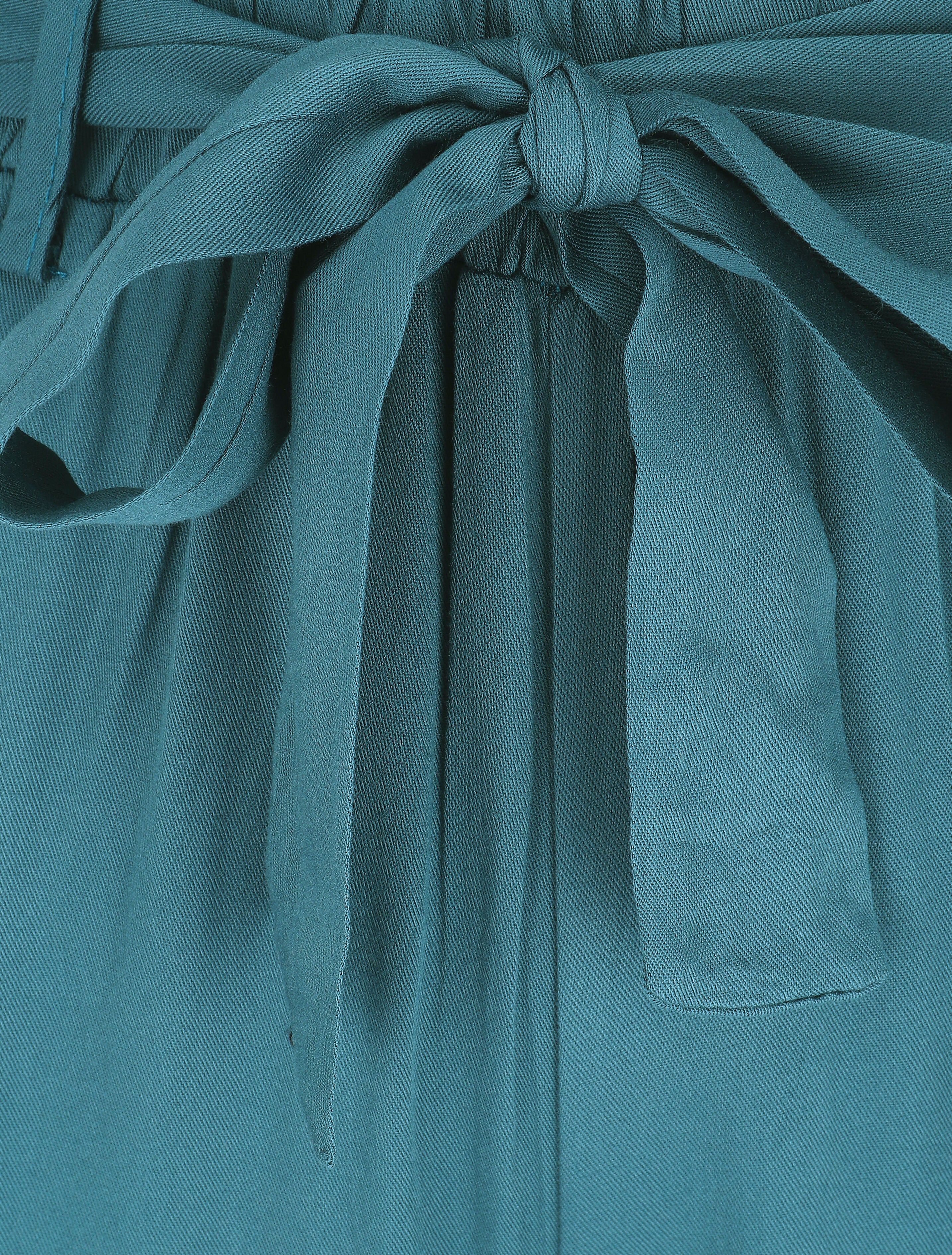 Pantalon uni fluide élastiqué - Bleu canard - Image 3
