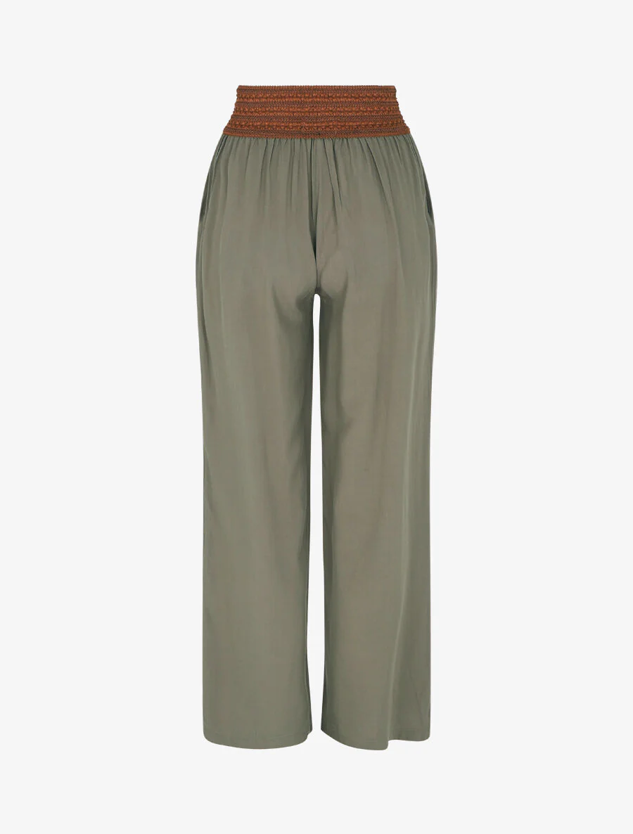 Pantalon uni taille haute style corset - Kaki - Image 2