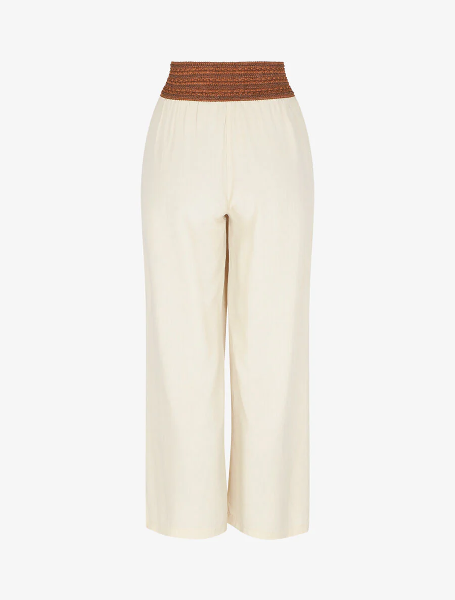 Pantalon uni taille haute style corset - Beige - Image 2