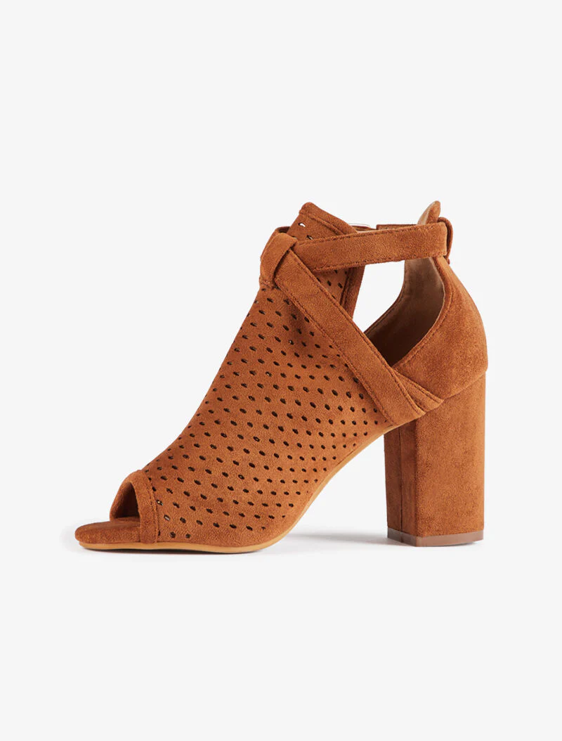 Peep-toes suédées piquetées - camel - Image 2