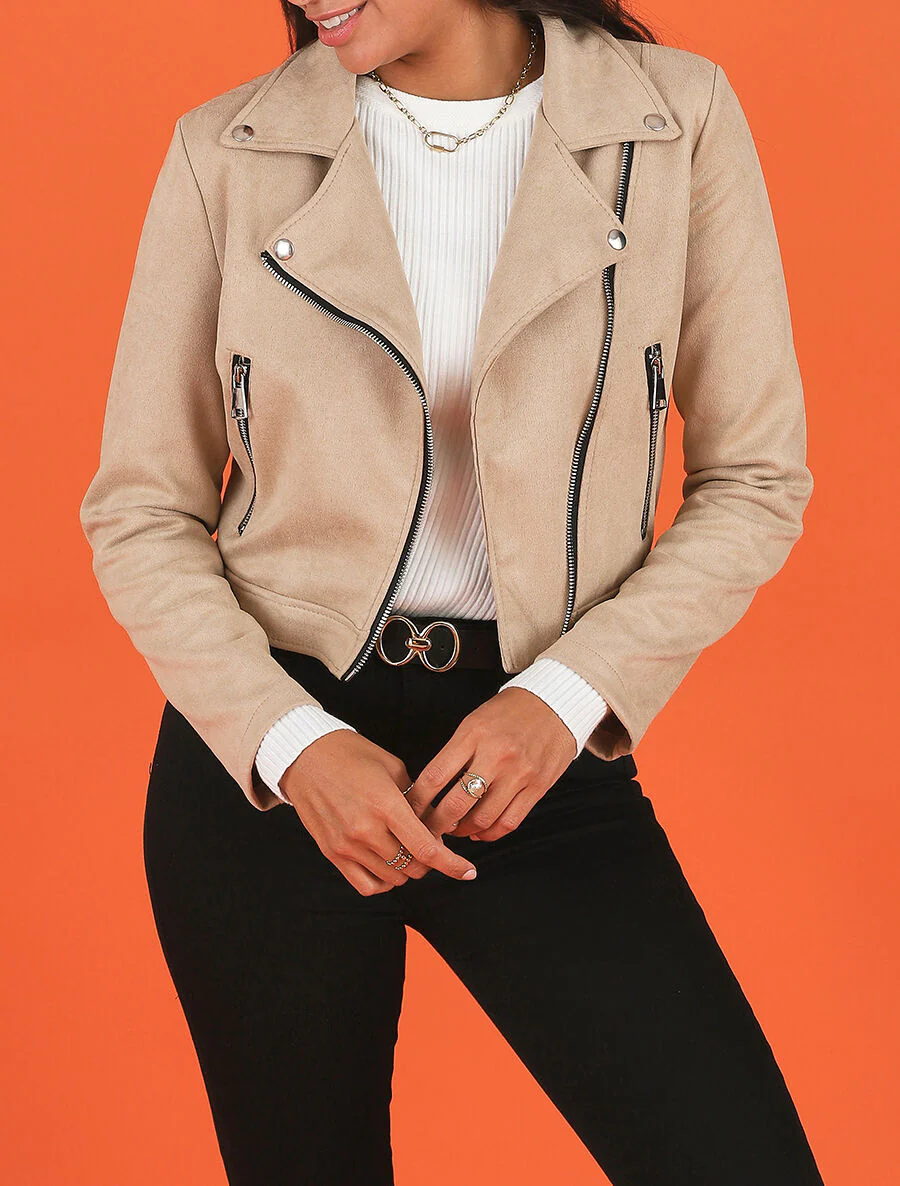 Perfecto court en suédine - Beige - Image 3