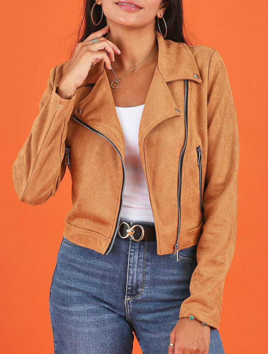 Perfecto court en suédine - Camel - Image 3