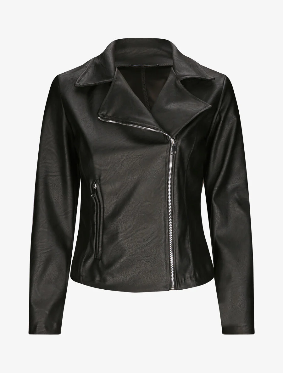 Perfecto droit en simili à poche zippée décorative - Noir
