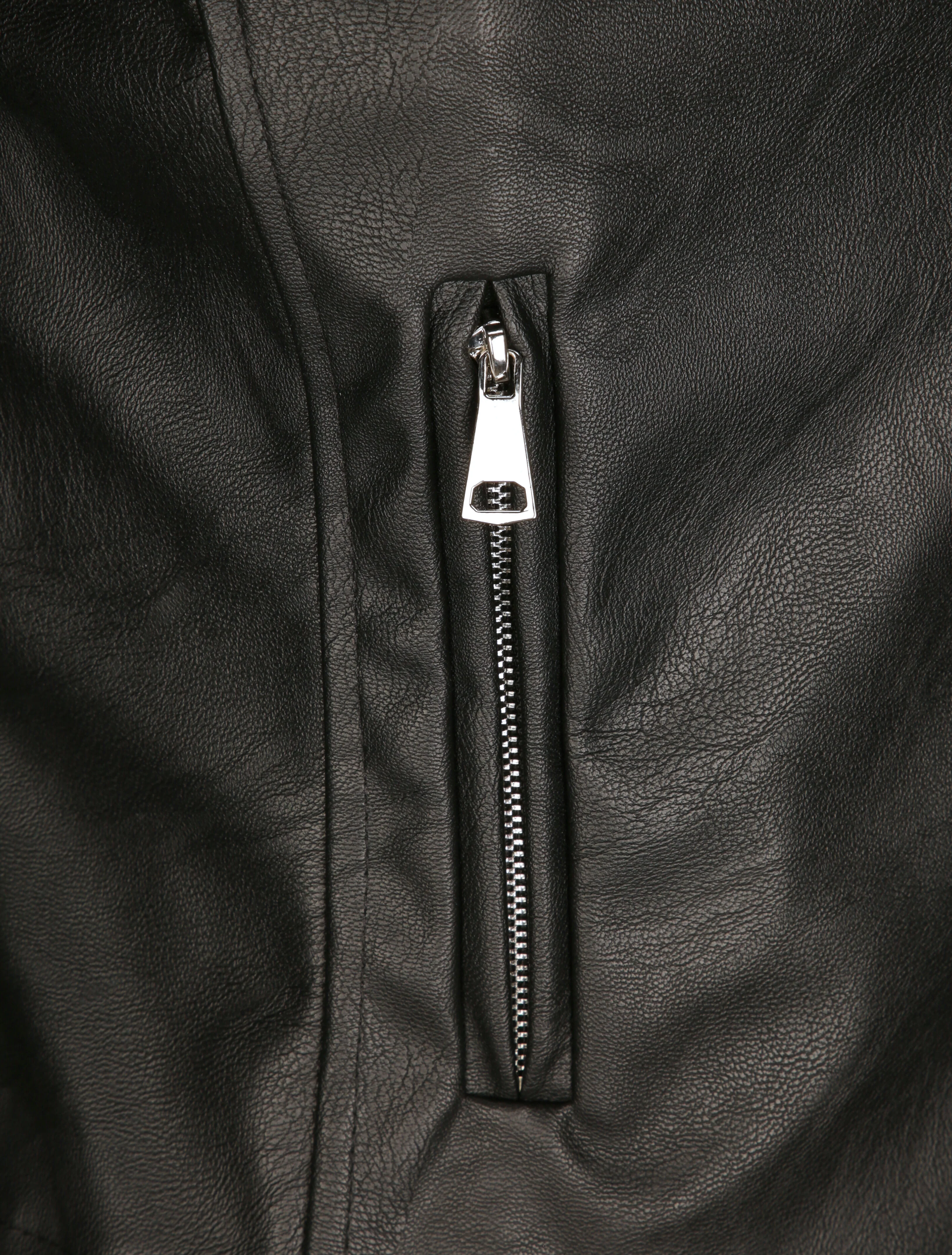 Perfecto droit en simili à poche zippée décorative - Noir - Image 3