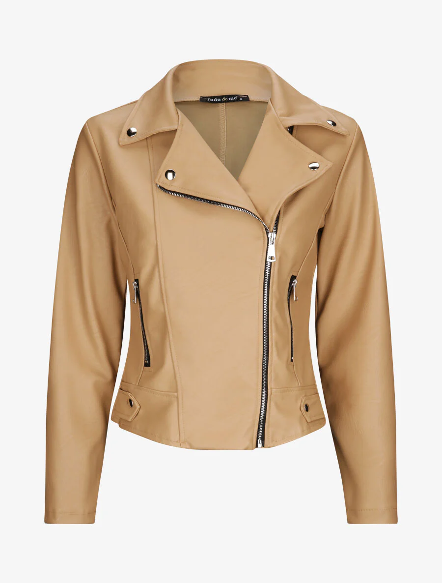 Perfecto droit en simili à poches zippées - Beige
