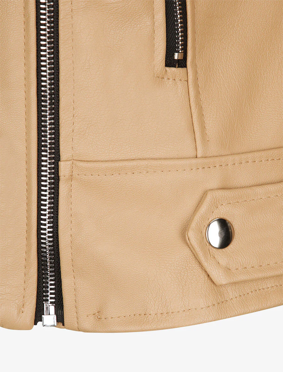 Perfecto droit en simili à poches zippées - Beige - Image 3