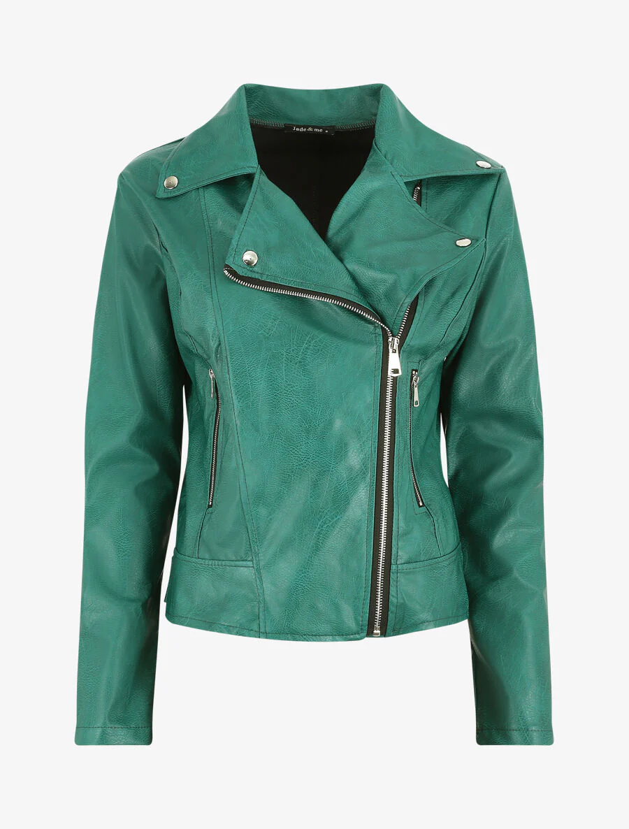 Perfecto droit en simili coupe droite - Vert sapin