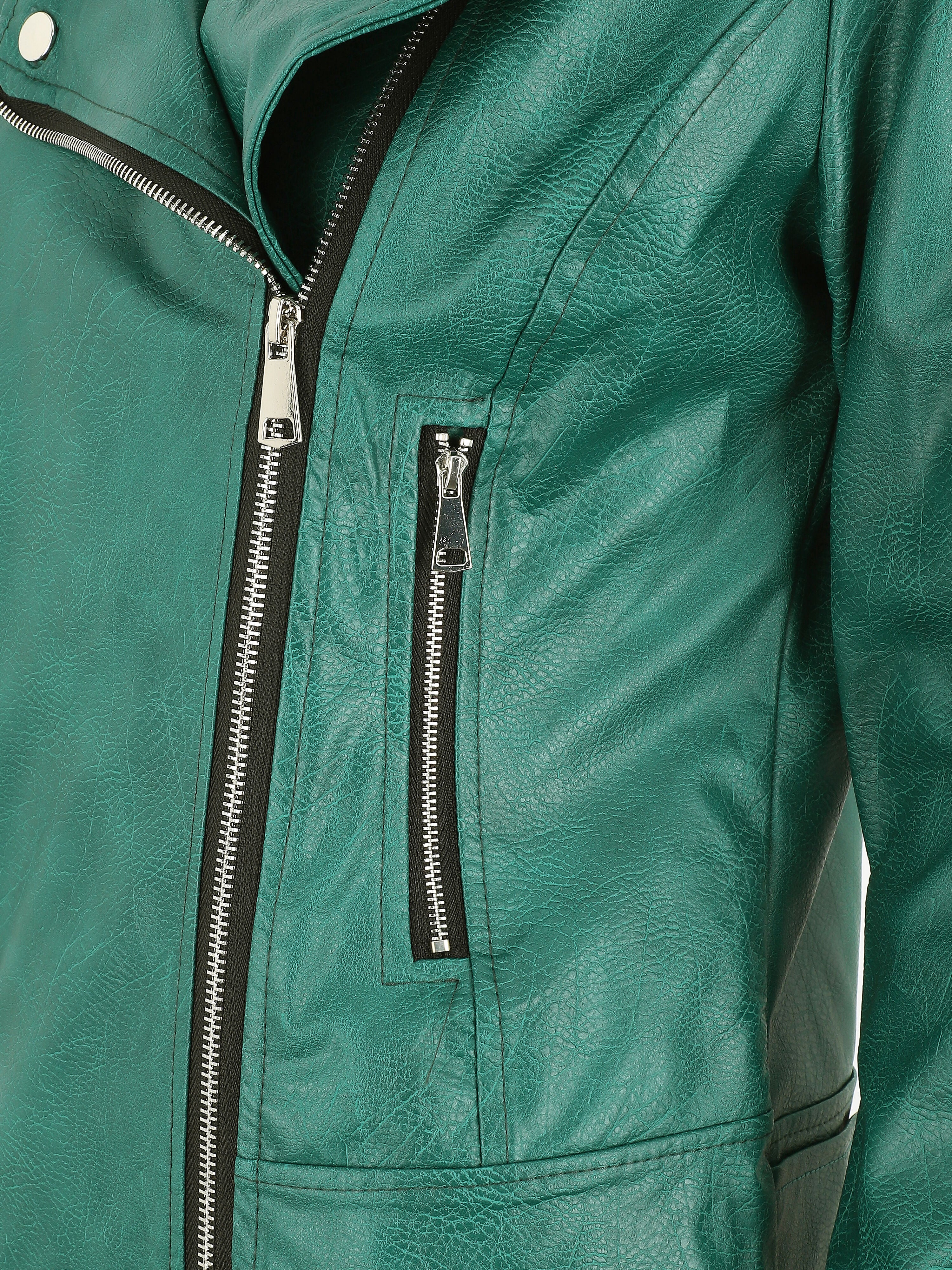 Perfecto droit en simili coupe droite - Vert sapin - Image 3