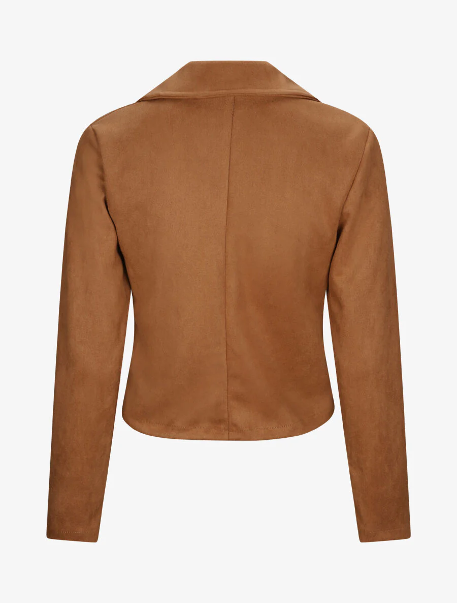 Perfecto droit en suédine poche zippée décorative - Camel - Image 2