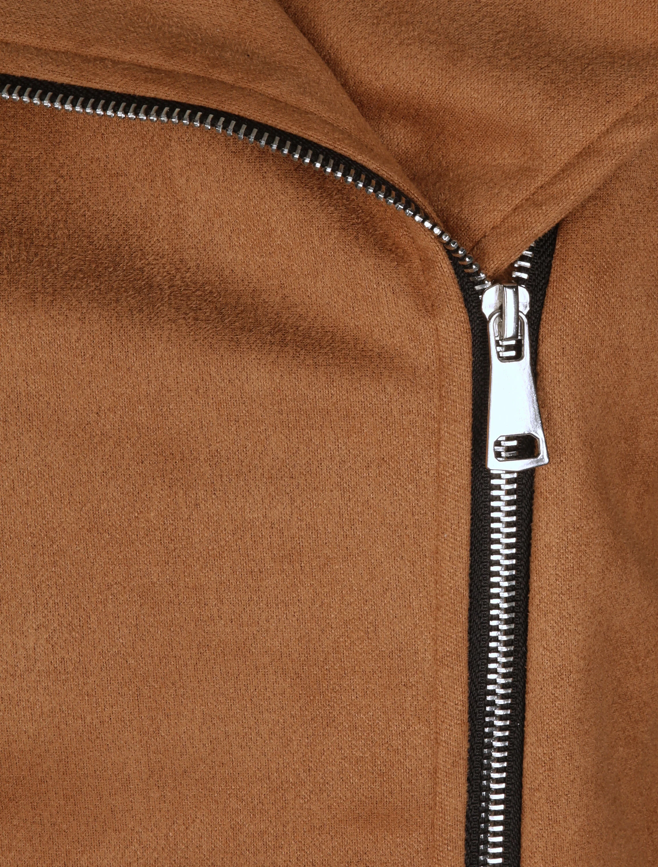 Perfecto droit en suédine poche zippée décorative - Camel - Image 3