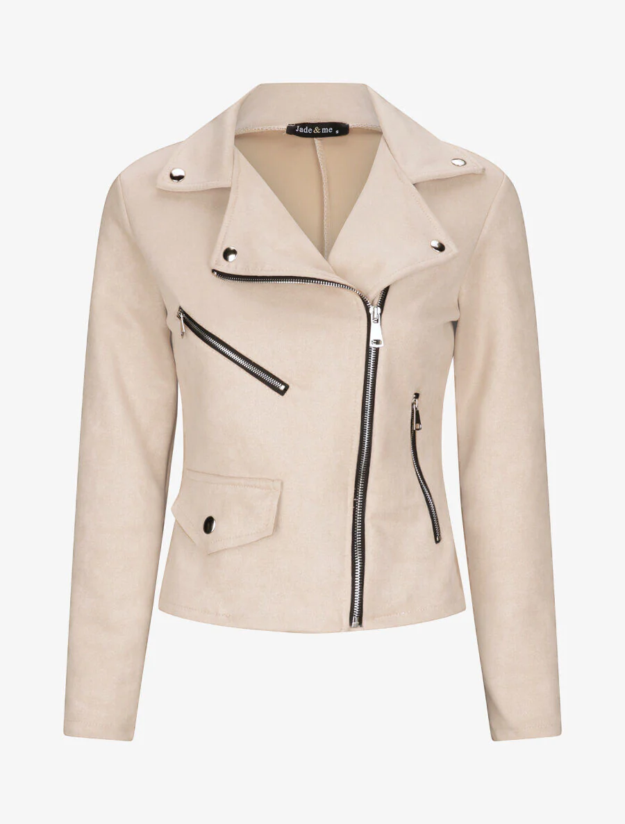 Perfecto droit en suédine poches zippées - Beige