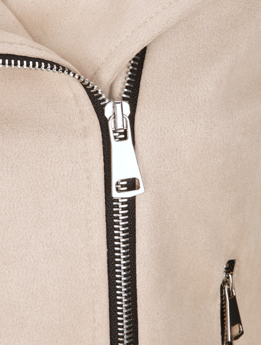 Perfecto droit en suédine poches zippées - Beige - Image 3