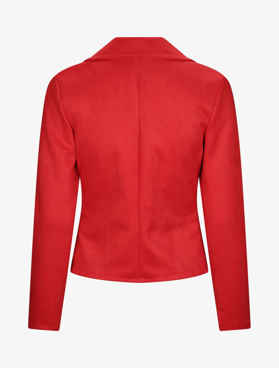 Perfecto droit en suédine poches zippées - Rouge - Image 2