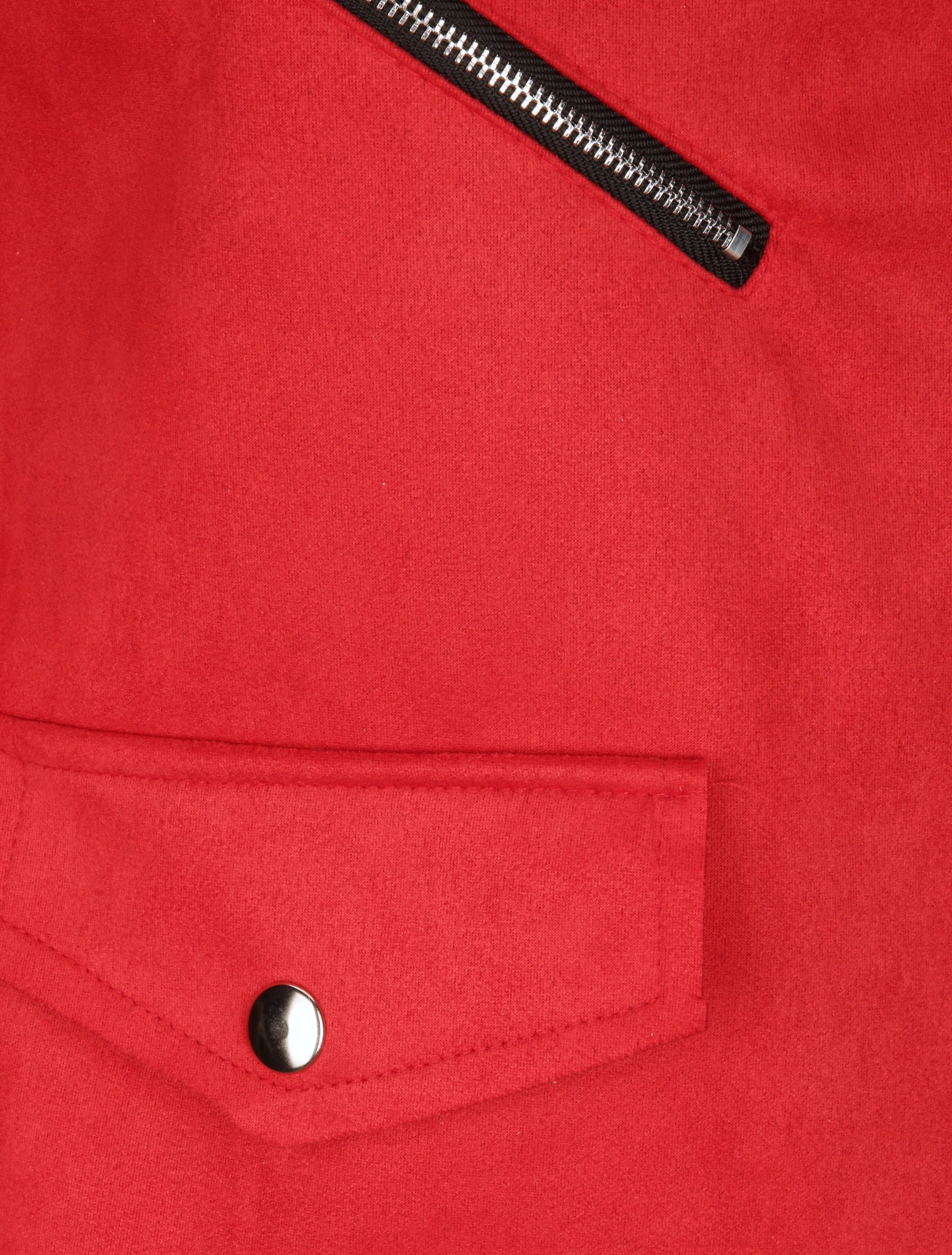 Perfecto droit en suédine poches zippées - Rouge - Image 3