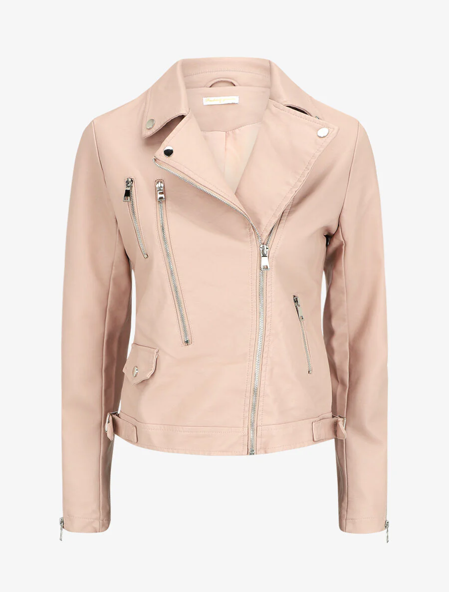 Perfecto en simili à zips décoratifs - Rose