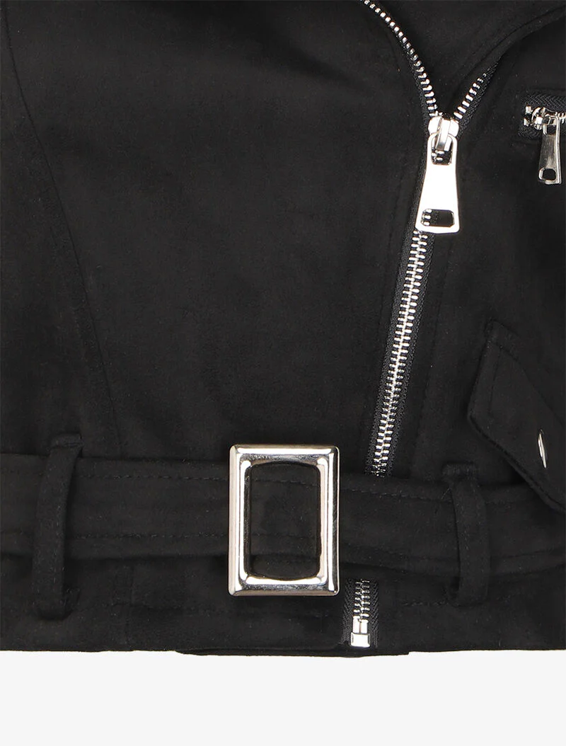 Perfecto en suédine à ceinture à boucle carrée - Noir - Image 3