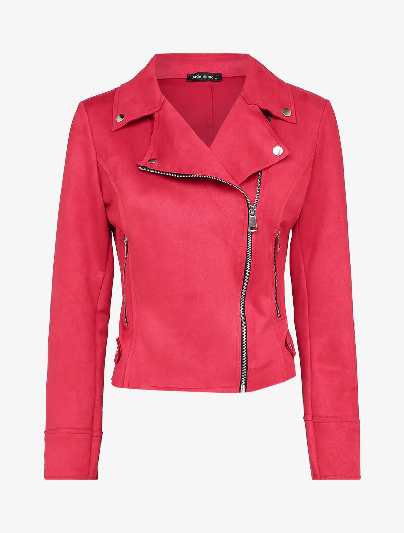 Perfecto en suédine à fausses poches zippées - Rouge