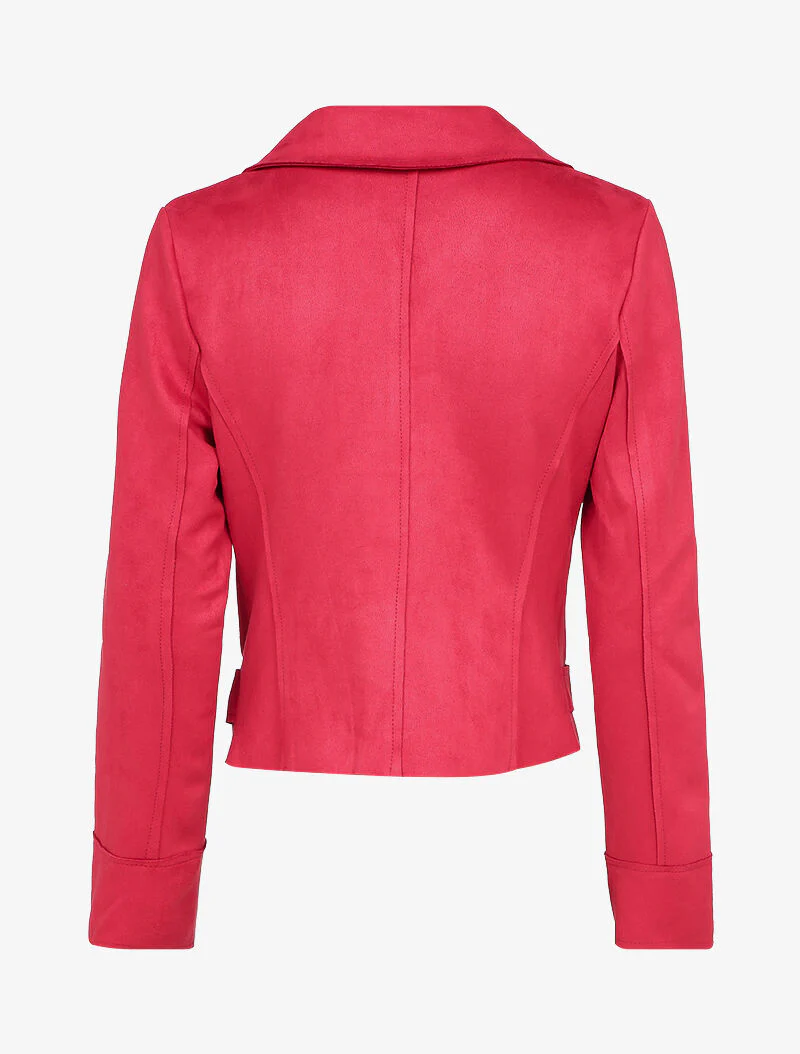 Perfecto en suédine à fausses poches zippées - Rouge - Image 2