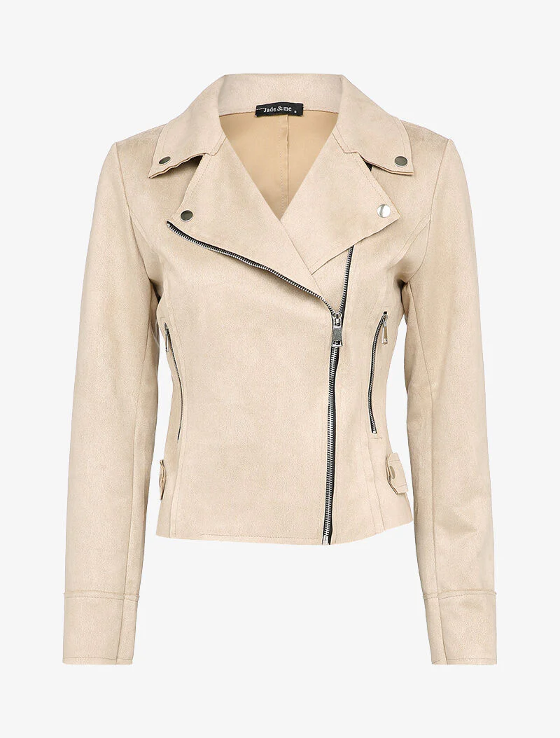 Perfecto en suédine à fausses poches zippées - Beige