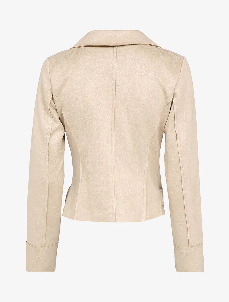 Perfecto en suédine à fausses poches zippées - Beige - Image 2