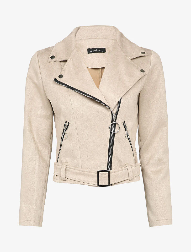 Perfecto en suédine à poches zippées décoratives - Beige