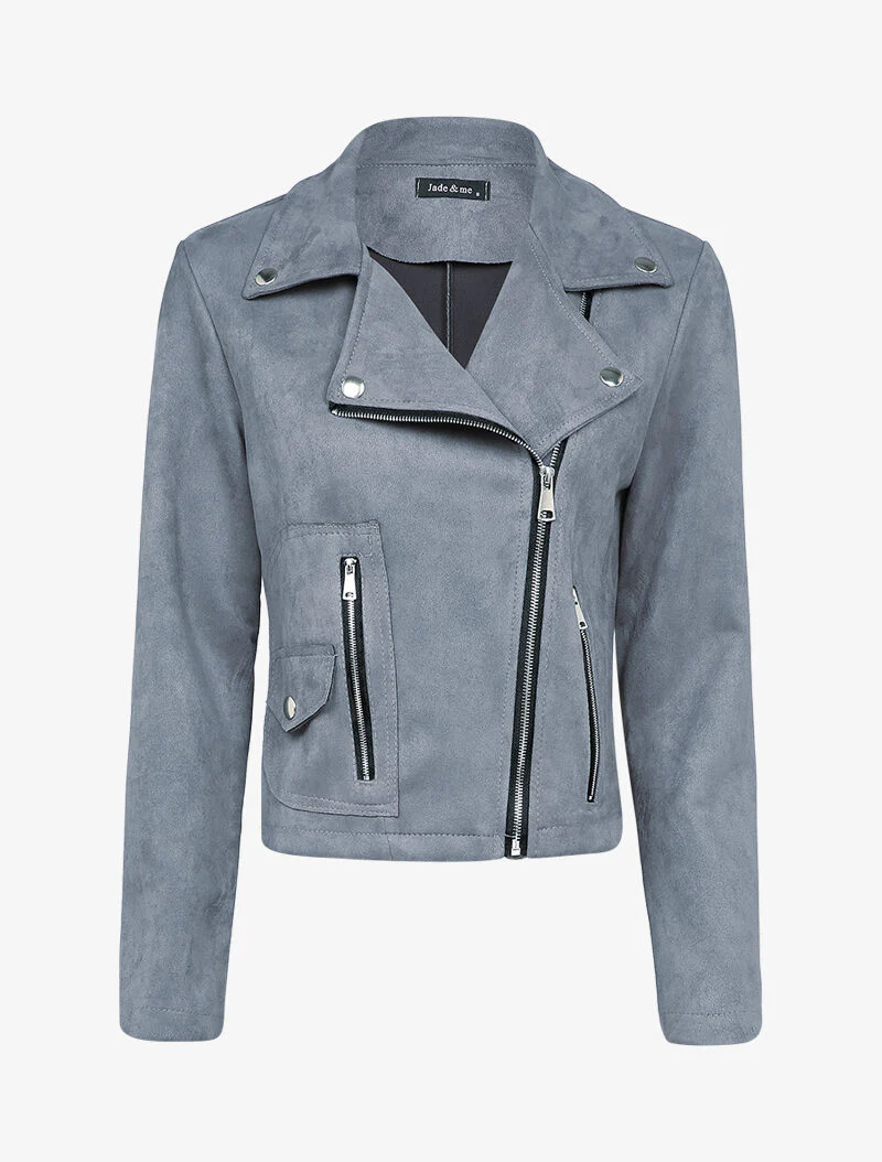 Perfecto en suédine à poches zippées - Gris foncé