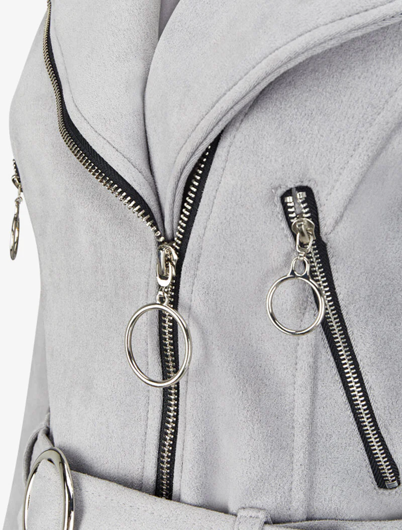 Perfecto en suédine à zips stylisés - Gris foncé - Image 3